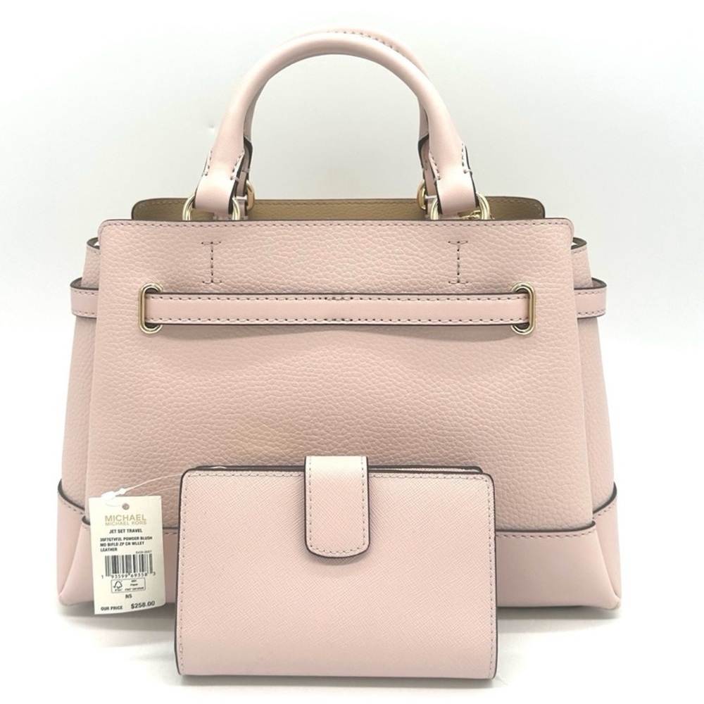 Michael Kors Reed Small Satchel Crossbody Bag & MD Bifold Zip Chain Wallet Pink - Picture 5 of 14